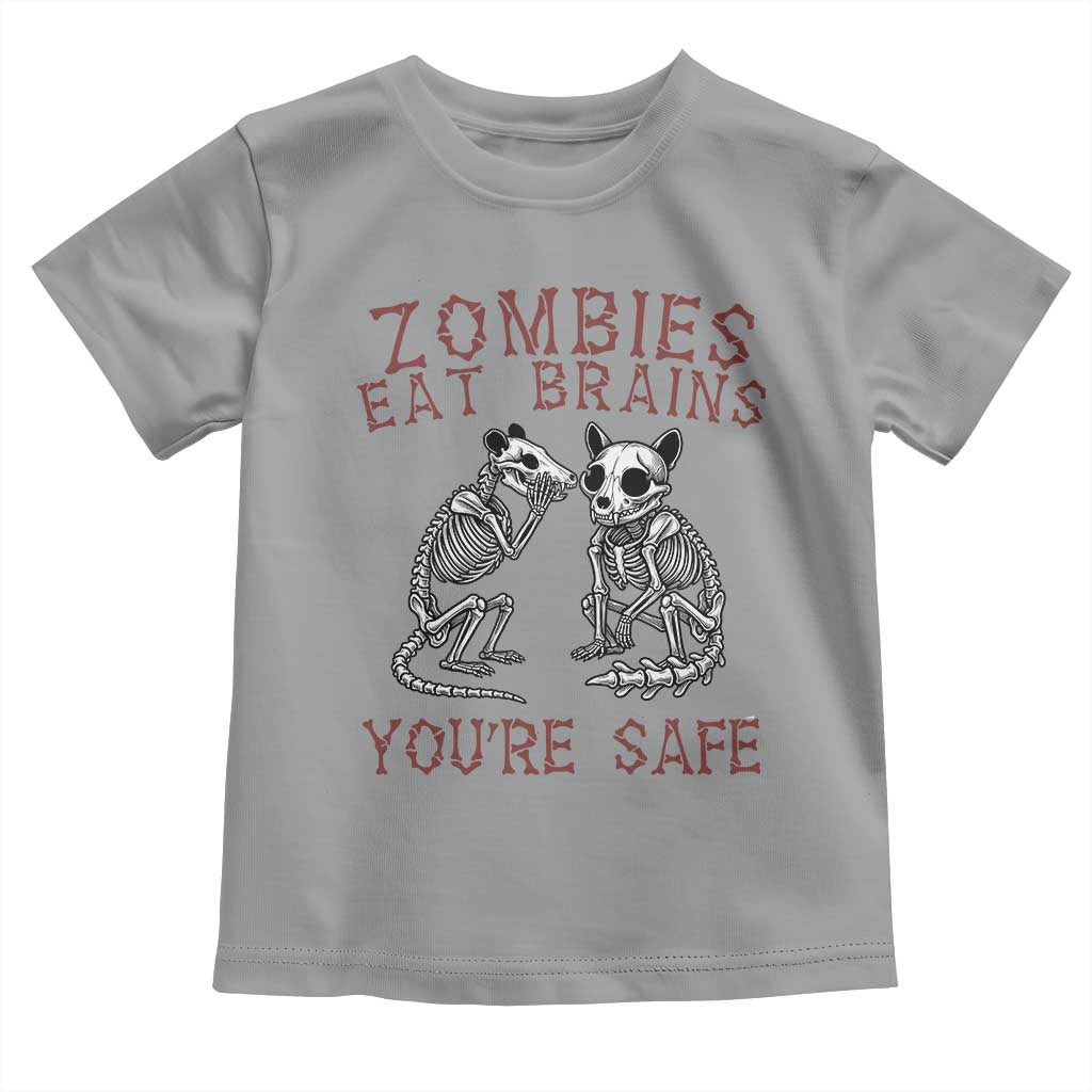 Funny Opossum Raccoon Skeleton Toddler T Shirt Zombies Eat Brains Dont Worry You Are Safe