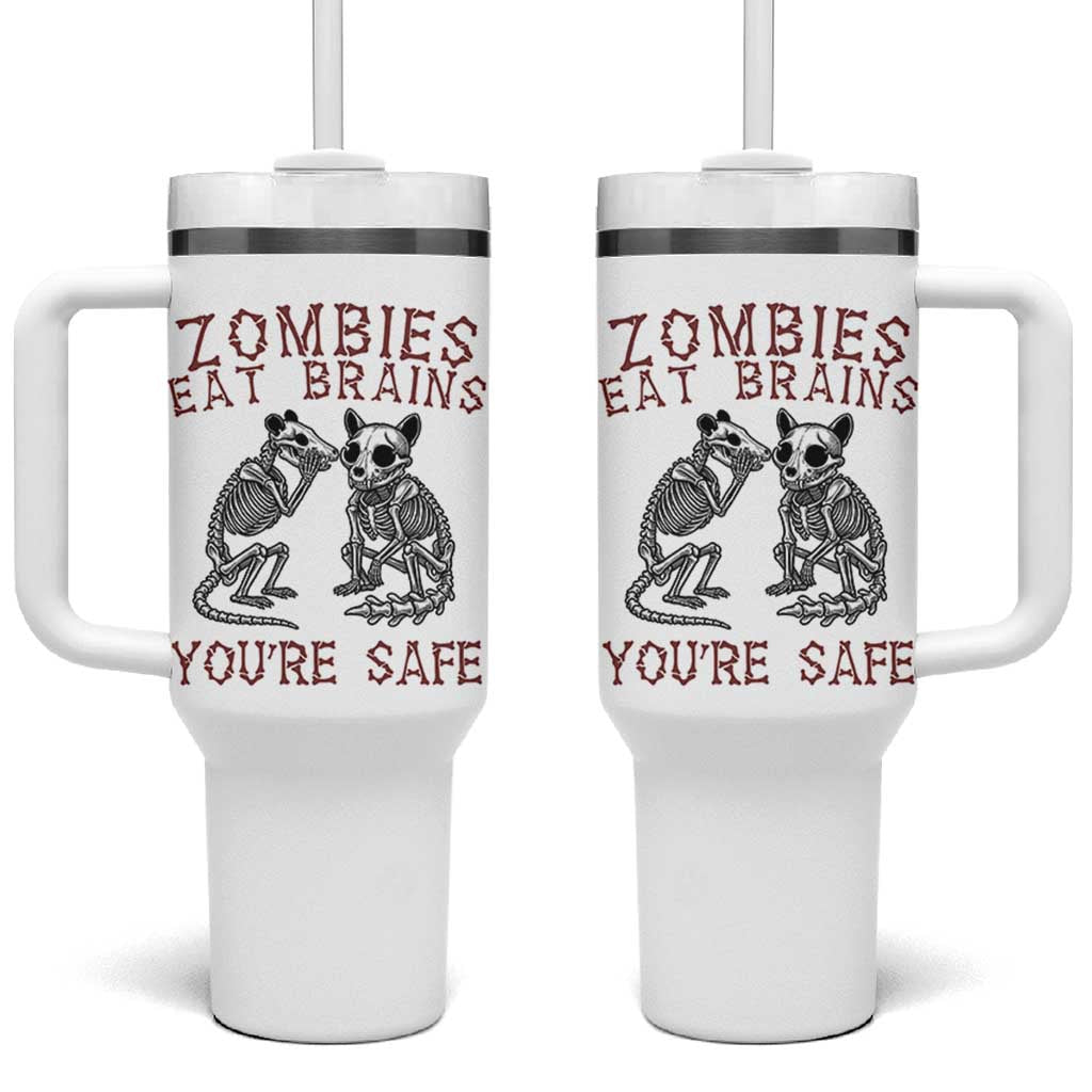 Funny Opossum Raccoon Skeleton Tumbler With Handle Zombies Eat Brains Dont Worry You Are Safe