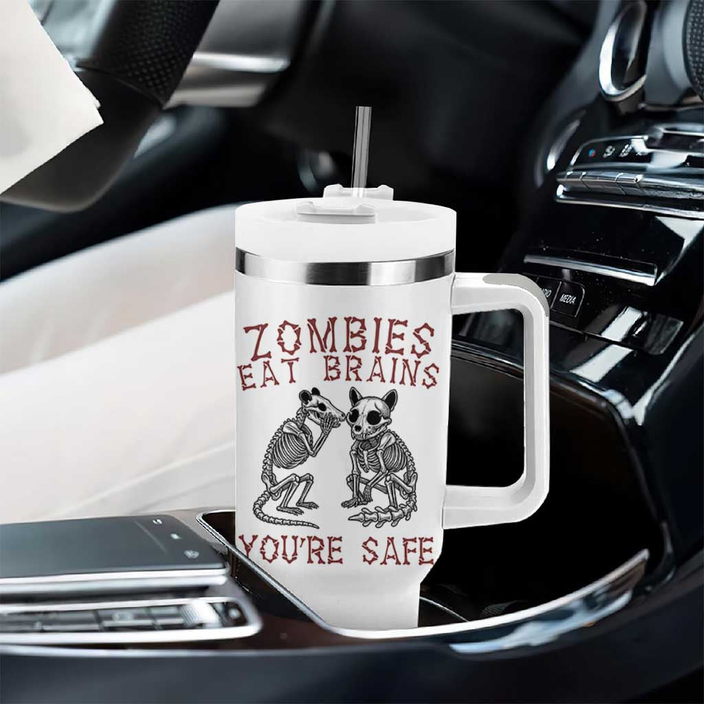 Funny Opossum Raccoon Skeleton Tumbler With Handle Zombies Eat Brains Dont Worry You Are Safe