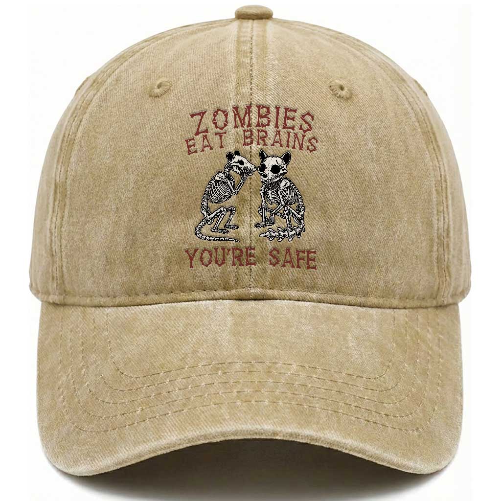 Funny Opossum Raccoon Skeleton Washed Cotton Baseball Cap Zombies Eat Brains Dont Worry You Are Safe