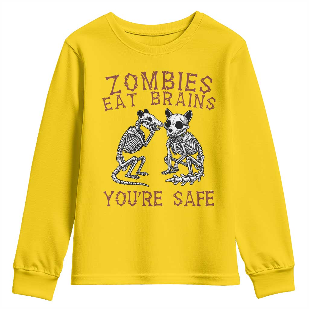 Funny Opossum Raccoon Skeleton Youth Sweatshirt Zombies Eat Brains Dont Worry You Are Safe