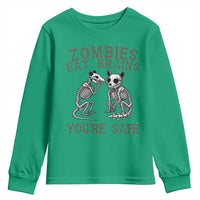 Funny Opossum Raccoon Skeleton Youth Sweatshirt Zombies Eat Brains Dont Worry You Are Safe