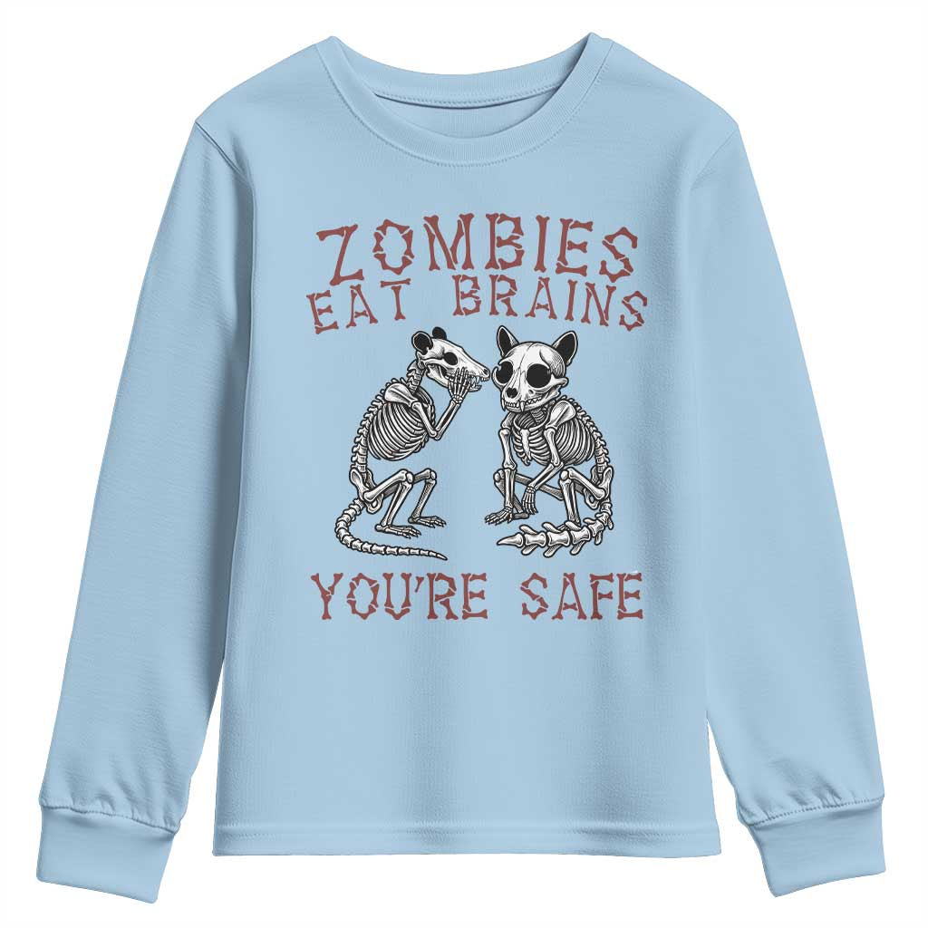 Funny Opossum Raccoon Skeleton Youth Sweatshirt Zombies Eat Brains Dont Worry You Are Safe
