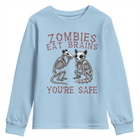 Funny Opossum Raccoon Skeleton Youth Sweatshirt Zombies Eat Brains Dont Worry You Are Safe