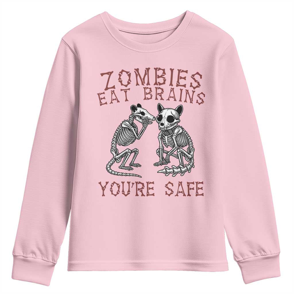 Funny Opossum Raccoon Skeleton Youth Sweatshirt Zombies Eat Brains Dont Worry You Are Safe