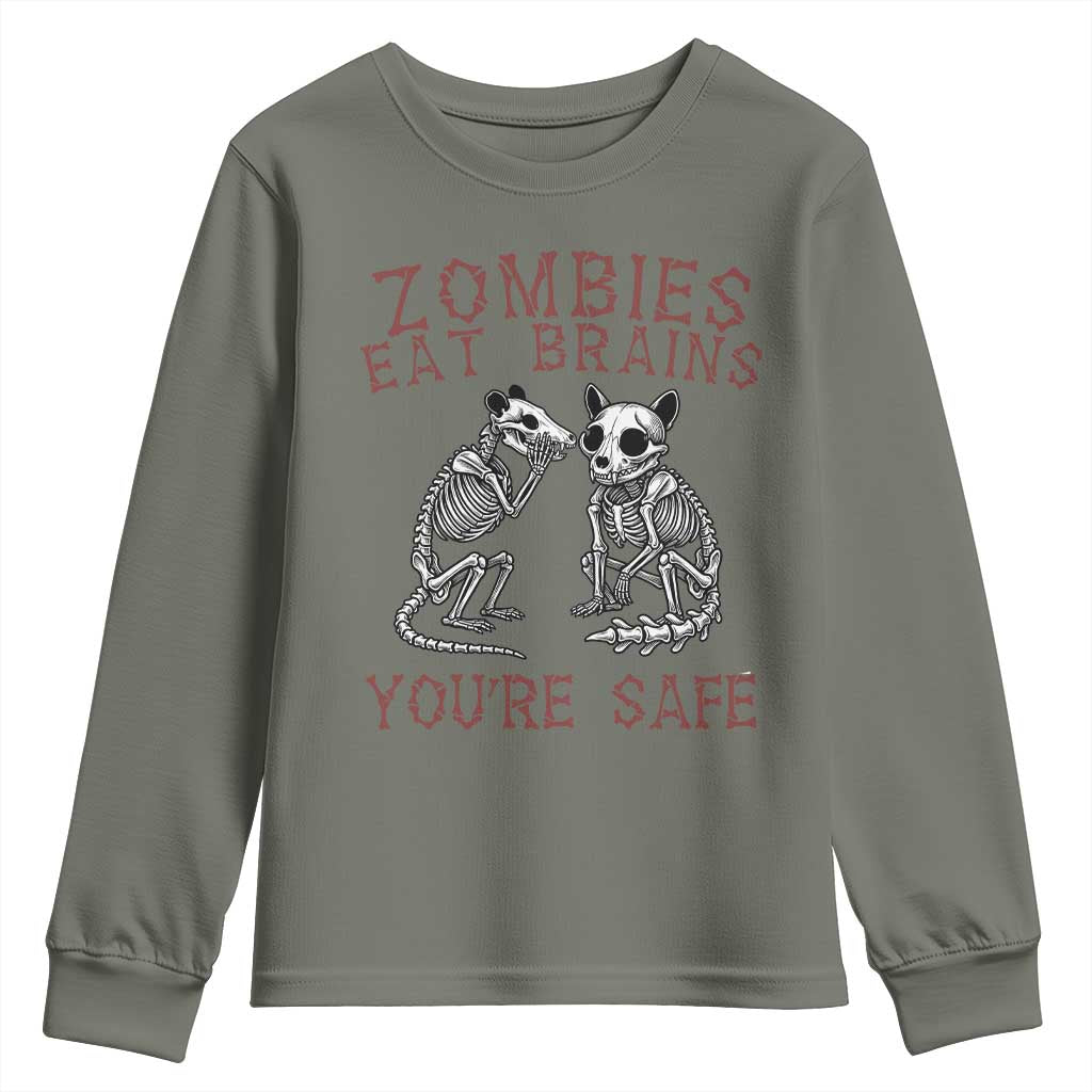 Funny Opossum Raccoon Skeleton Youth Sweatshirt Zombies Eat Brains Dont Worry You Are Safe