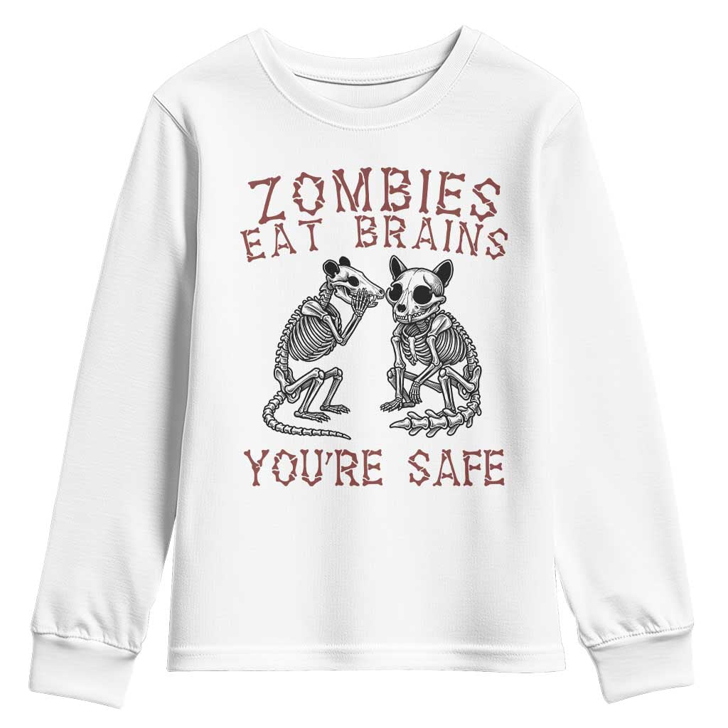 Funny Opossum Raccoon Skeleton Youth Sweatshirt Zombies Eat Brains Dont Worry You Are Safe