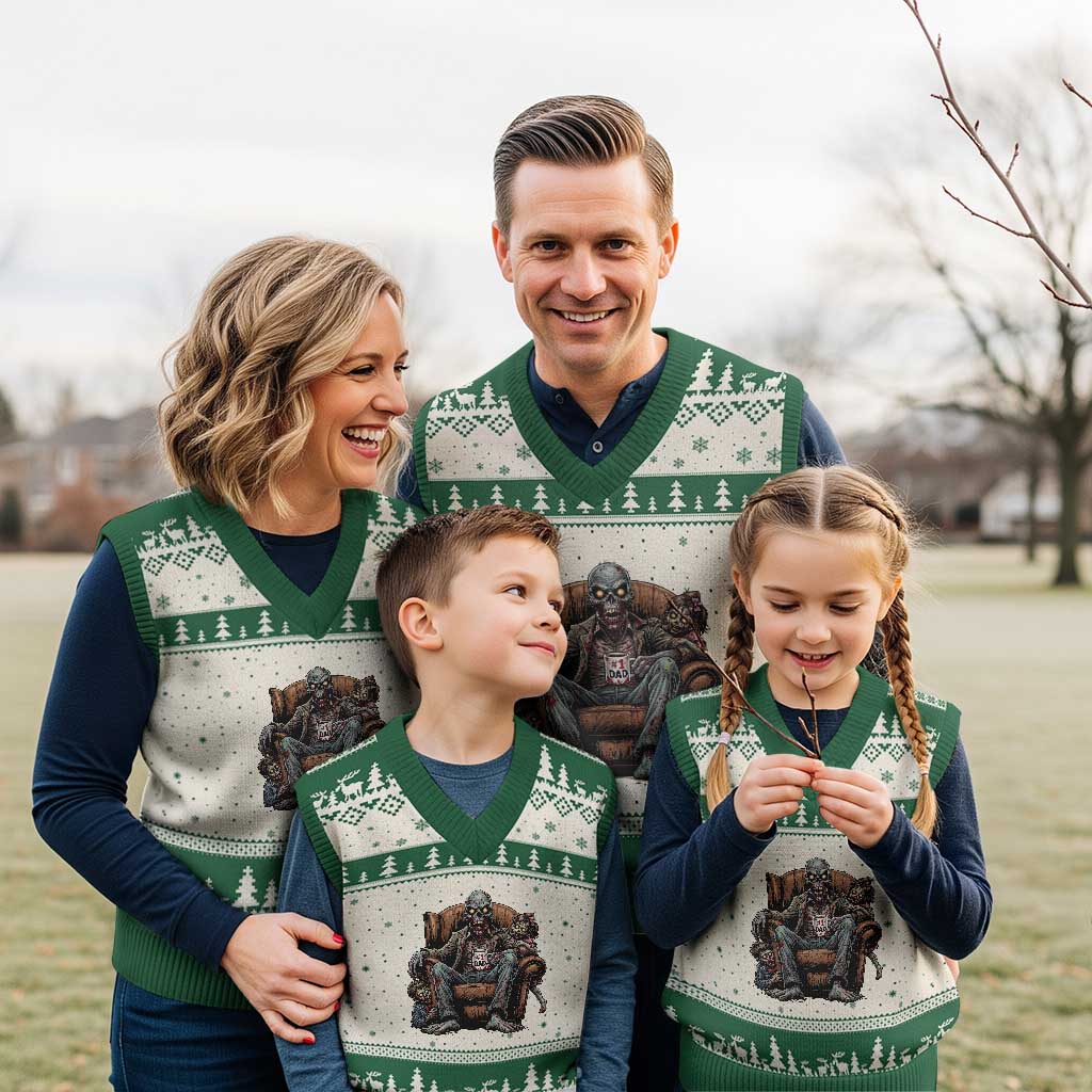 Funny #1 Dad Zombie Horror V-Neck Knit Sweater Vest Halloween Family Father Gift