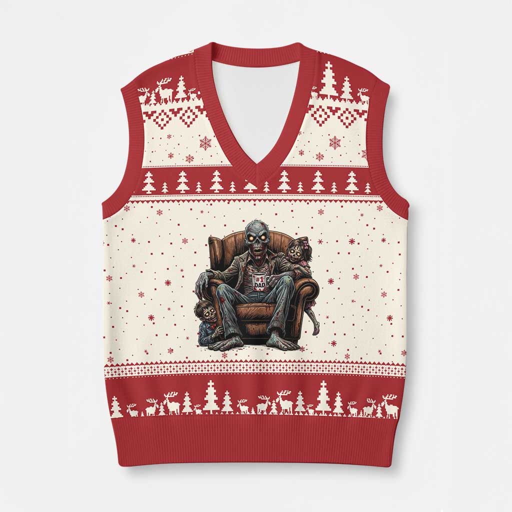 Funny #1 Dad Zombie Horror V-Neck Knit Sweater Vest Halloween Family Father Gift