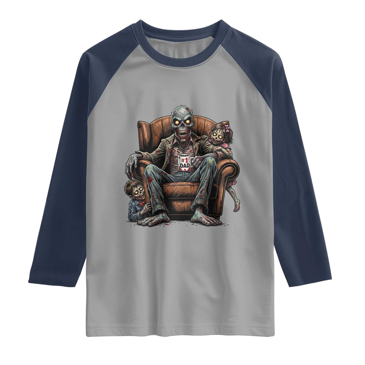 Funny #1 Dad Zombie Horror Raglan Shirt Halloween Family Father Gift