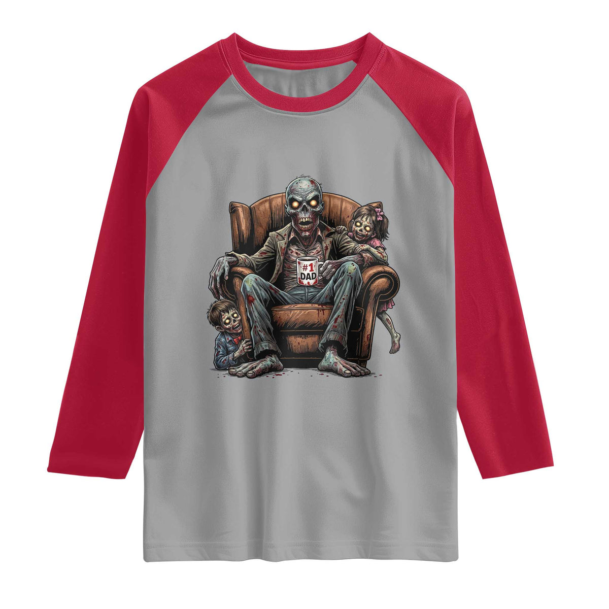 Funny #1 Dad Zombie Horror Raglan Shirt Halloween Family Father Gift