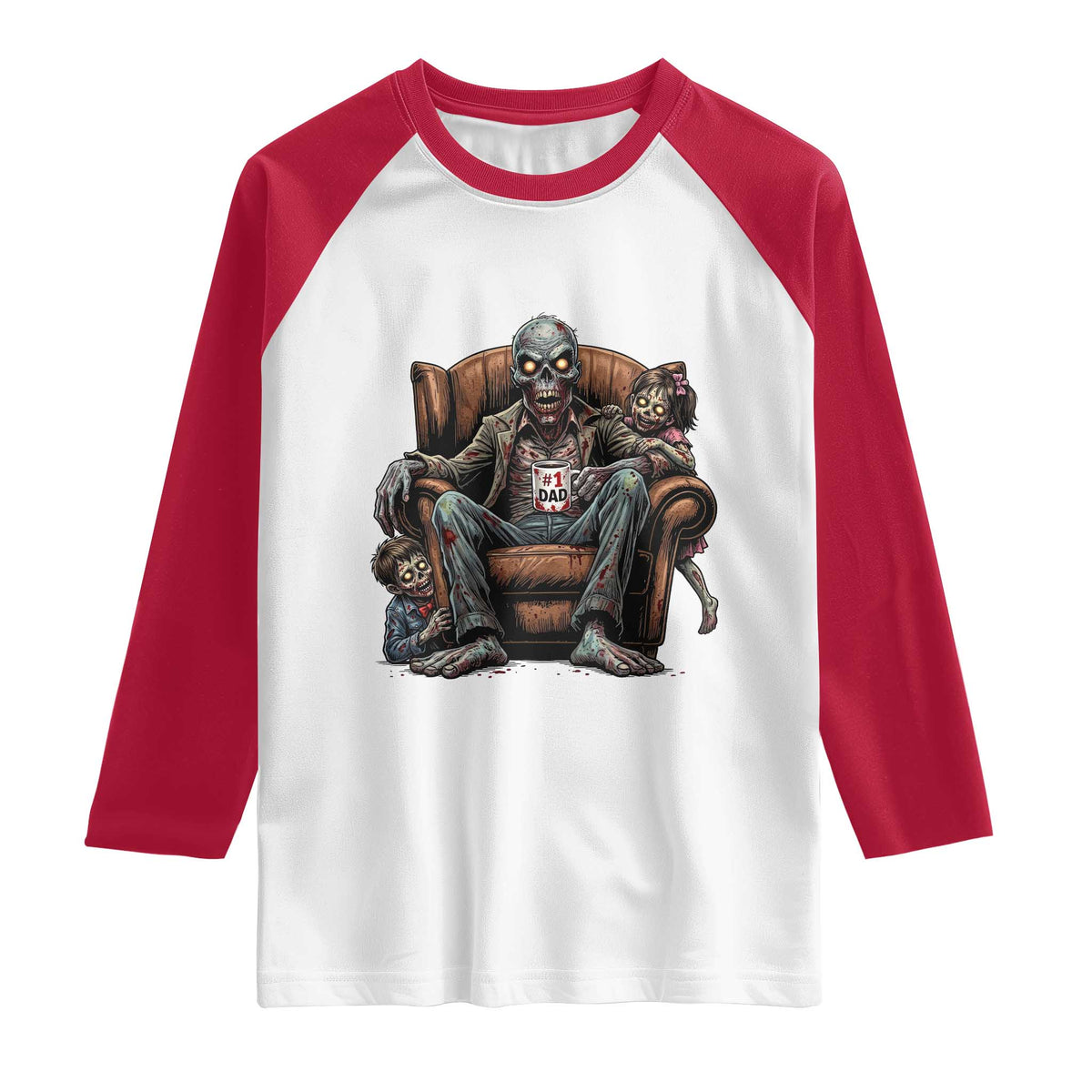 Funny #1 Dad Zombie Horror Raglan Shirt Halloween Family Father Gift