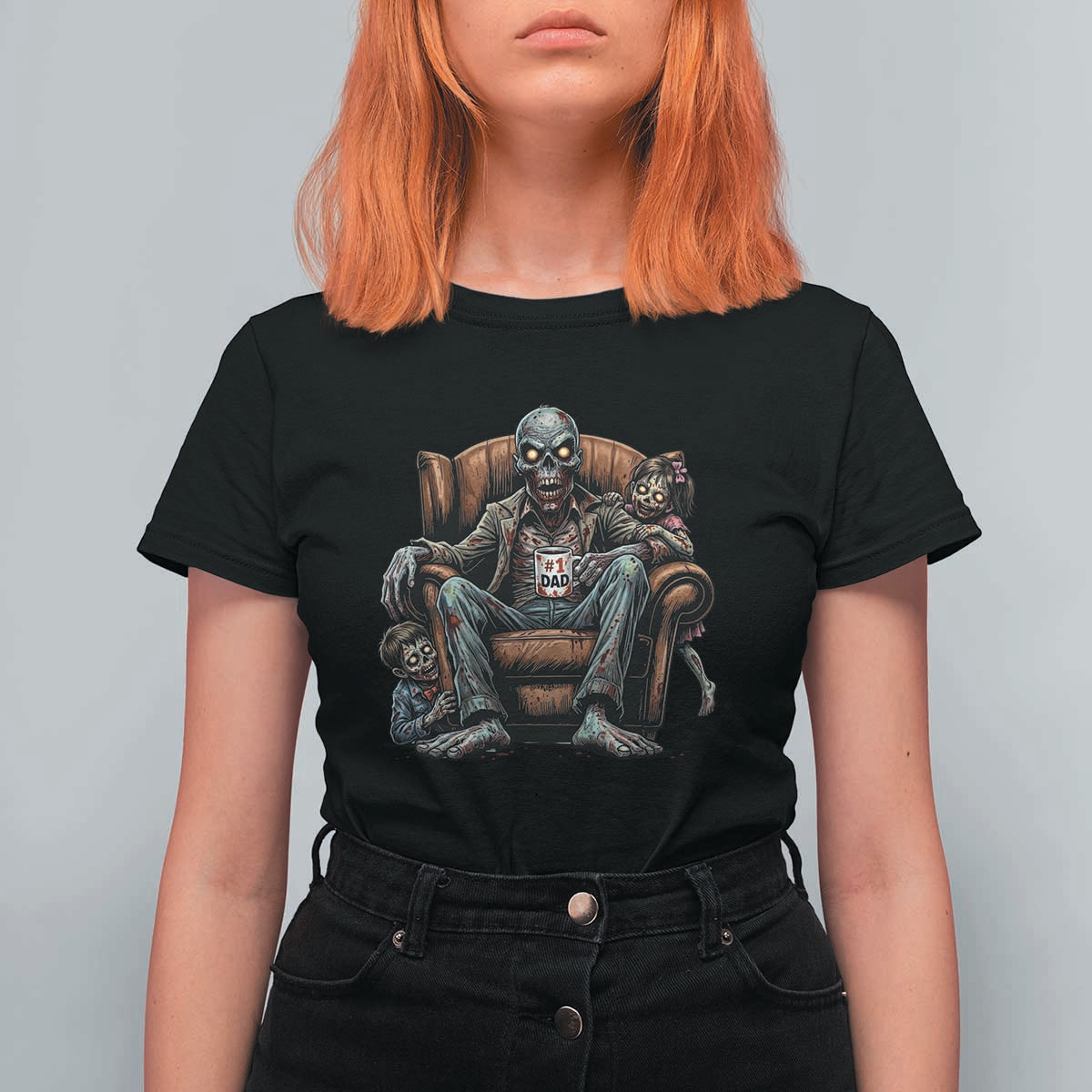 Funny #1 Dad Zombie Horror T Shirt For Women Halloween Family Father Gift