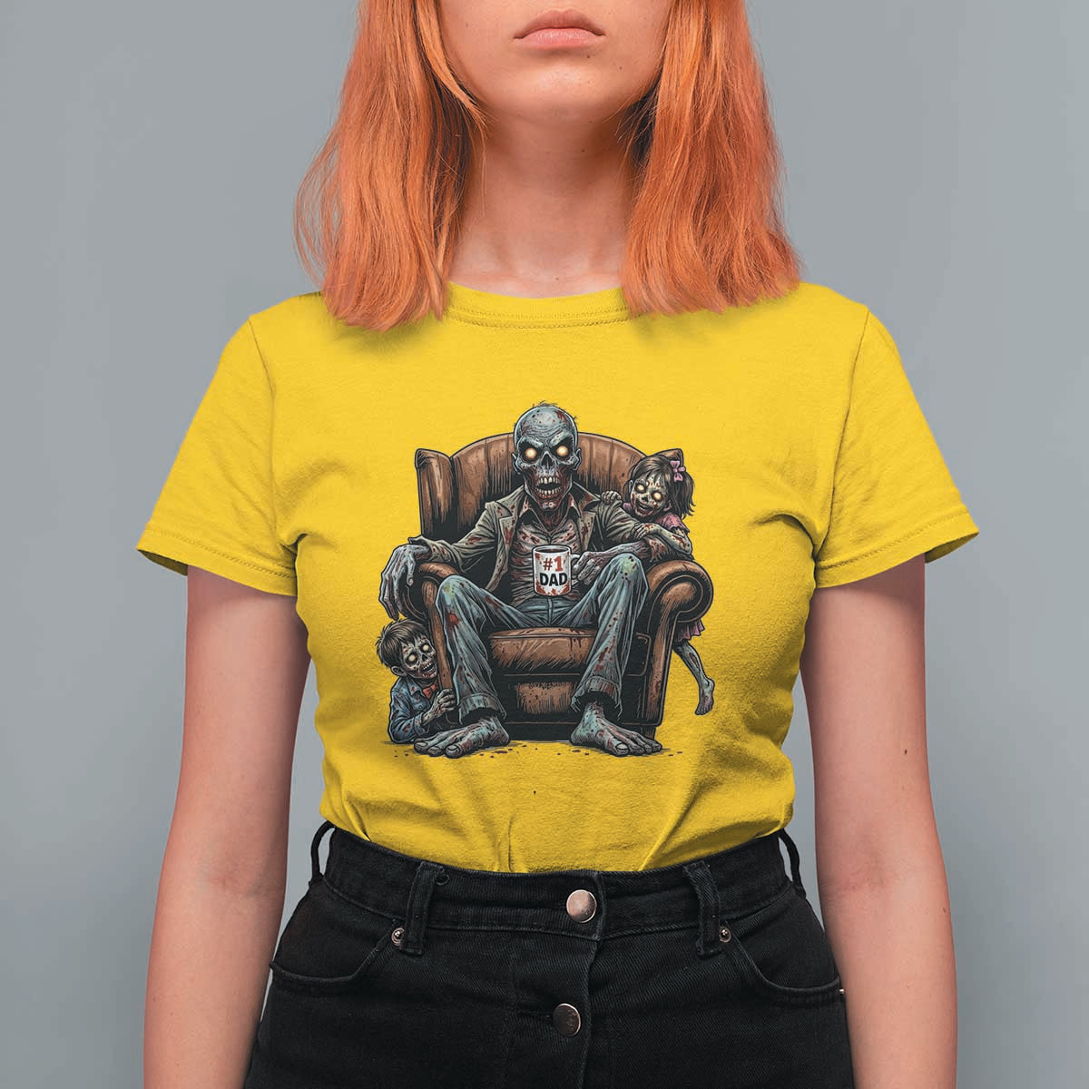 Funny #1 Dad Zombie Horror T Shirt For Women Halloween Family Father Gift