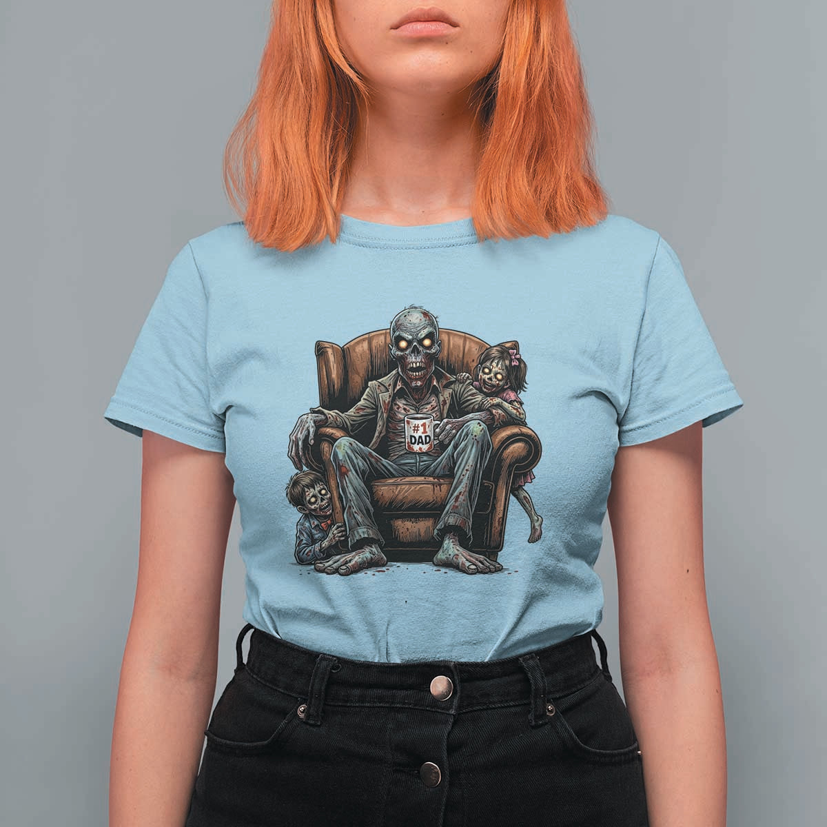 Funny #1 Dad Zombie Horror T Shirt For Women Halloween Family Father Gift