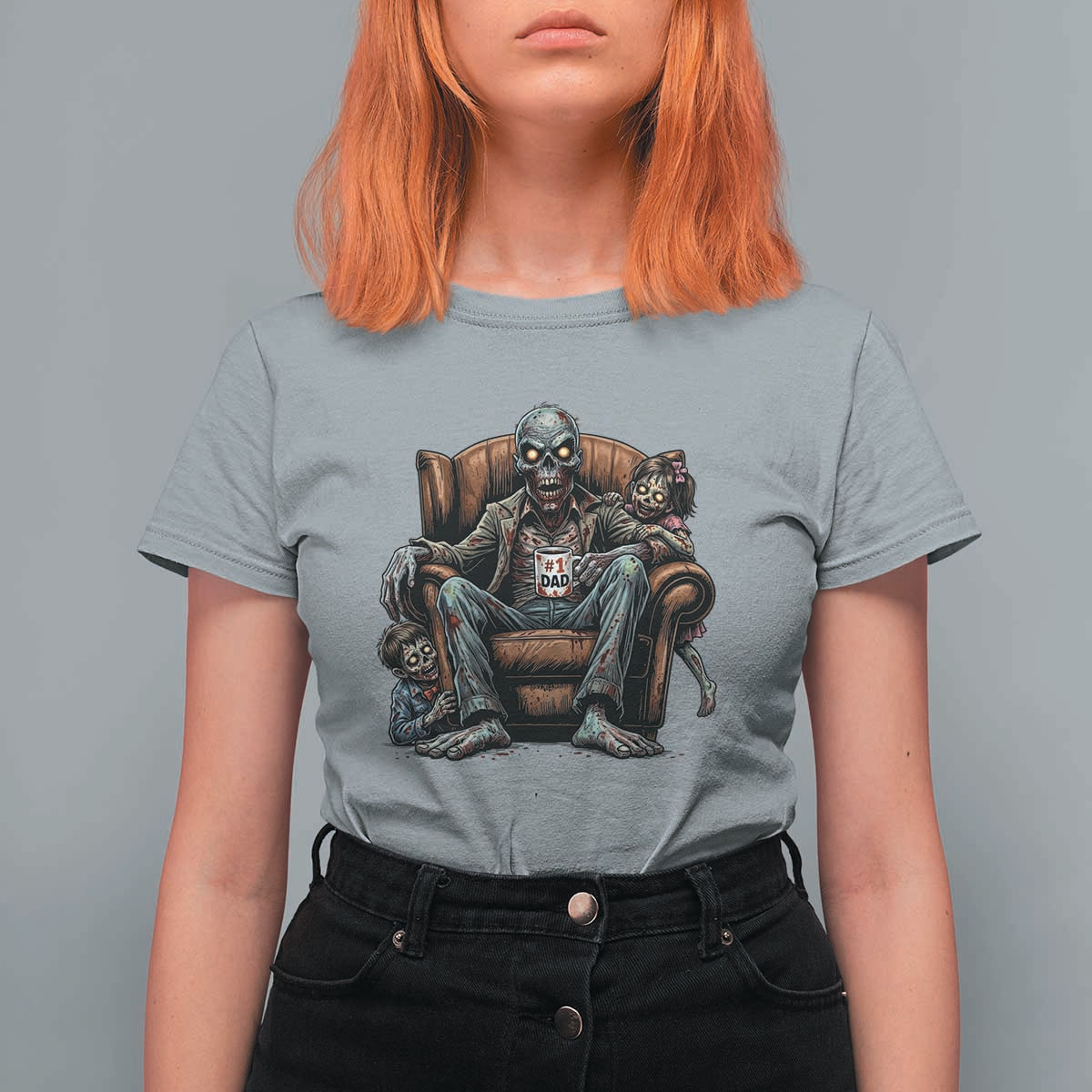 Funny #1 Dad Zombie Horror T Shirt For Women Halloween Family Father Gift