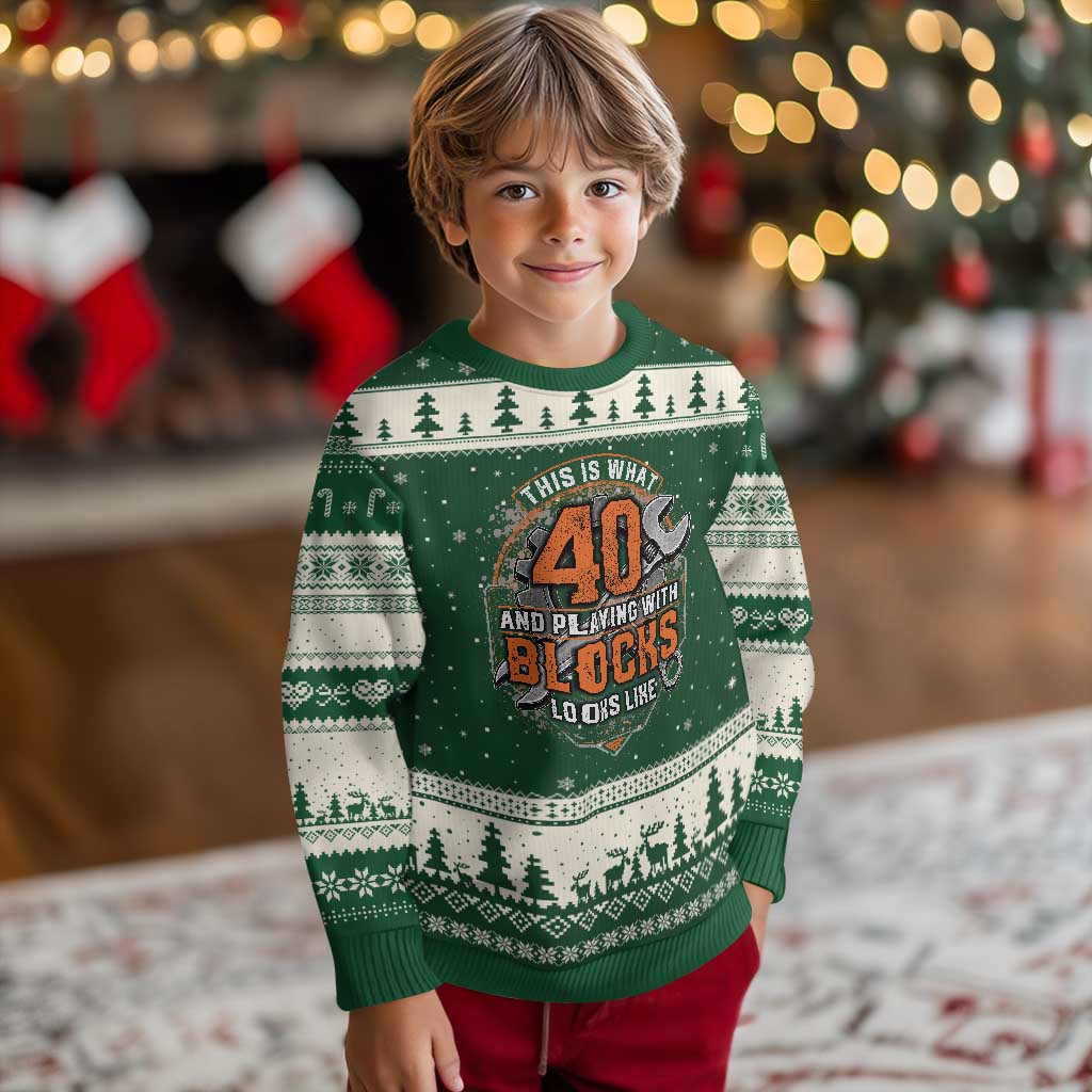 Funny 40th Birthday Mechanic Ugly Christmas Sweater This Is What 40 And Playing With Blocks Looks Like