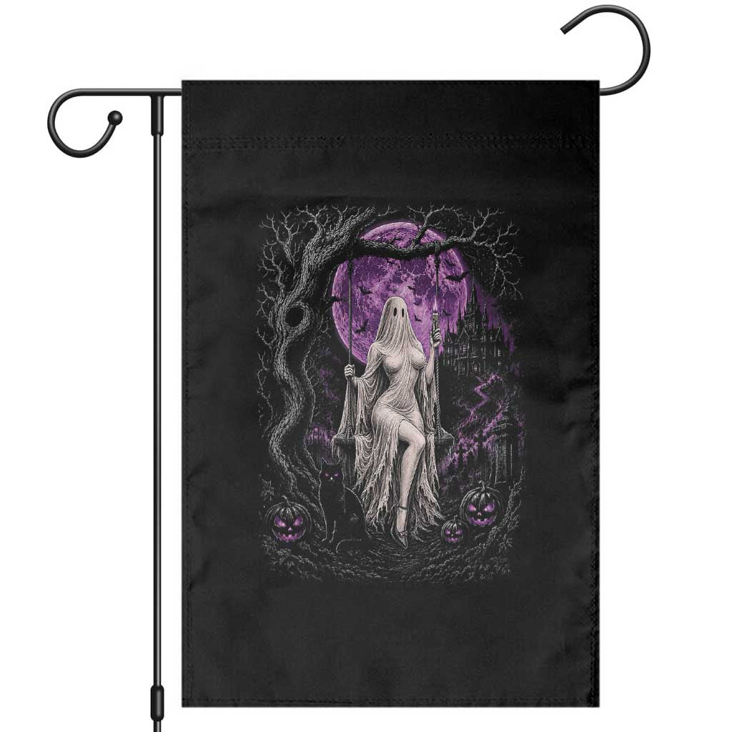 Mystical Ghost Girl Halloween Garden Flag Gothic Purple Moon Haunted Castle Art