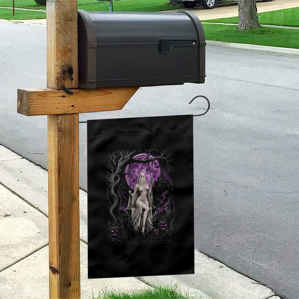 Mystical Ghost Girl Halloween Garden Flag Gothic Purple Moon Haunted Castle Art