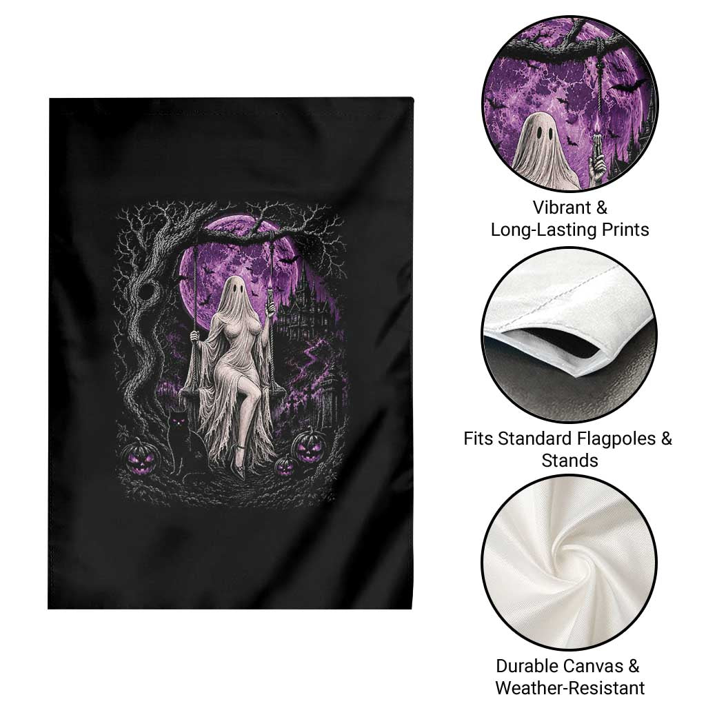 Mystical Ghost Girl Halloween Garden Flag Gothic Purple Moon Haunted Castle Art