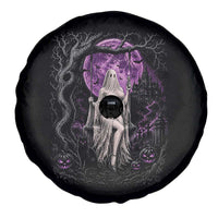 Mystical Ghost Girl Halloween Spare Tire Cover Gothic Purple Moon Haunted Castle Art