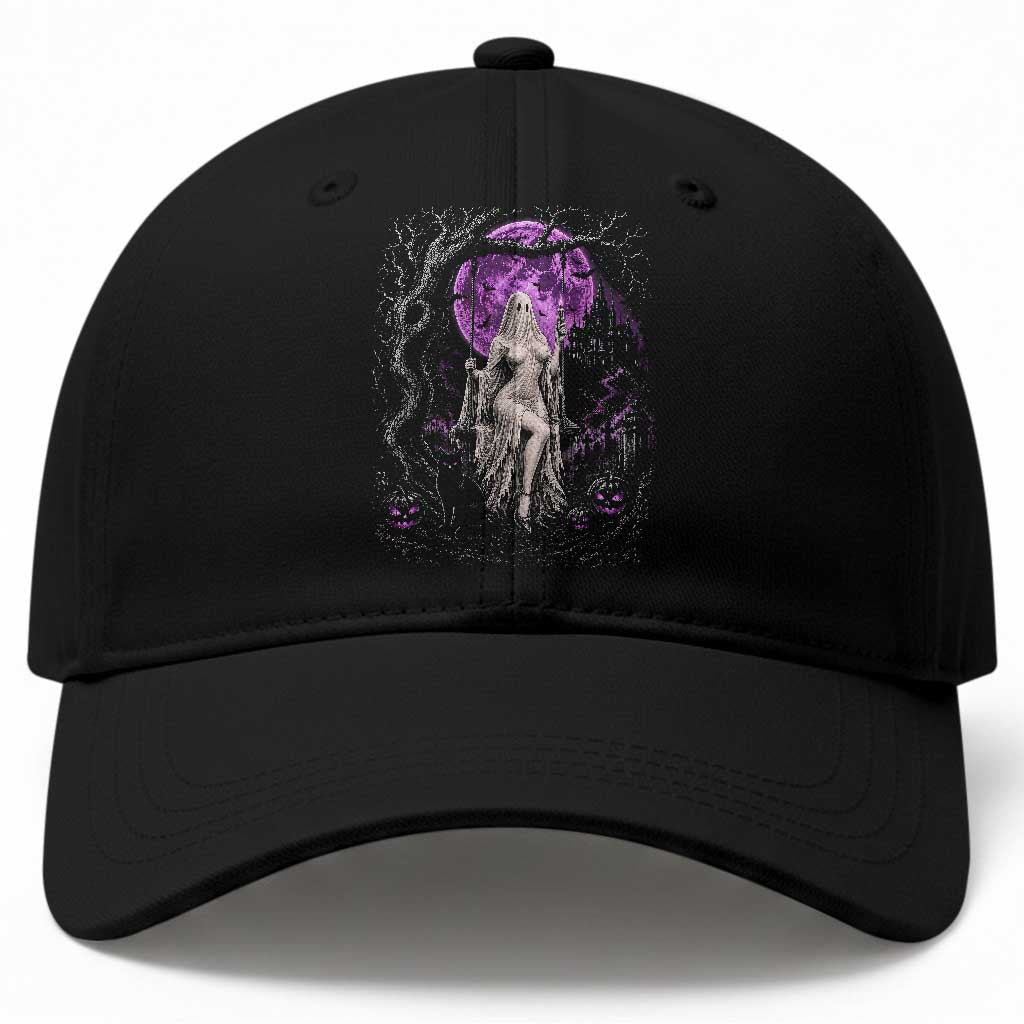 Mystical Ghost Girl Halloween Baseball Cap Gothic Purple Moon Haunted Castle Art