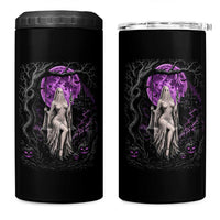 Mystical Ghost Girl Halloween 4 in 1 Can Cooler Tumbler Gothic Purple Moon Haunted Castle Art