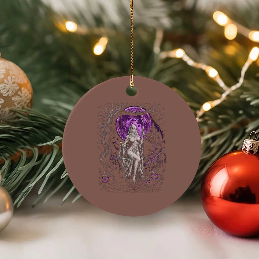 Mystical Ghost Girl Halloween Ceramic Ornament Gothic Purple Moon Haunted Castle Art