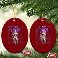 Mystical Ghost Girl Halloween Ceramic Ornament Gothic Purple Moon Haunted Castle Art