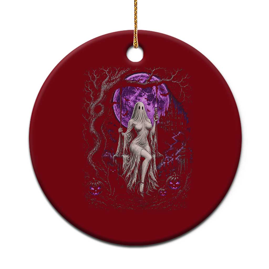 Mystical Ghost Girl Halloween Ceramic Ornament Gothic Purple Moon Haunted Castle Art
