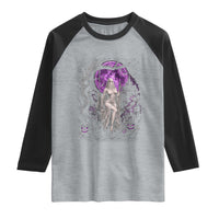Mystical Ghost Girl Halloween Raglan Shirt Gothic Purple Moon Haunted Castle Art