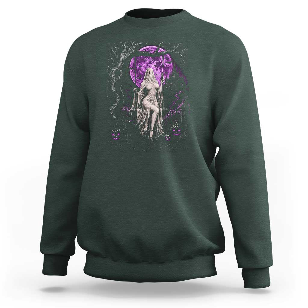 Mystical Ghost Girl Halloween Sweatshirt Gothic Purple Moon Haunted Castle Art
