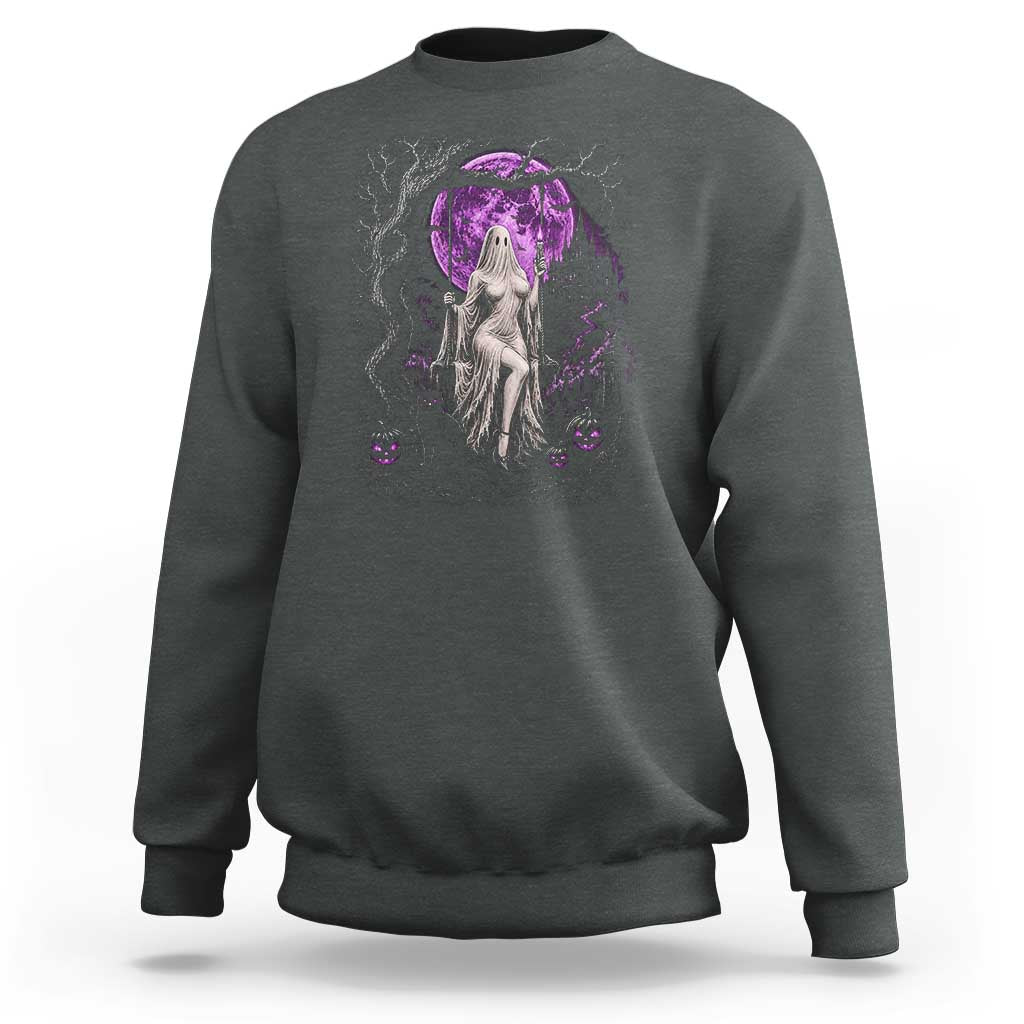 Mystical Ghost Girl Halloween Sweatshirt Gothic Purple Moon Haunted Castle Art