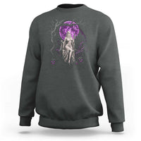 Mystical Ghost Girl Halloween Sweatshirt Gothic Purple Moon Haunted Castle Art
