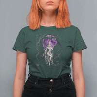 Mystical Ghost Girl Halloween T Shirt For Women Gothic Purple Moon Haunted Castle Art