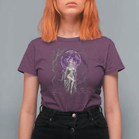 Mystical Ghost Girl Halloween T Shirt For Women Gothic Purple Moon Haunted Castle Art