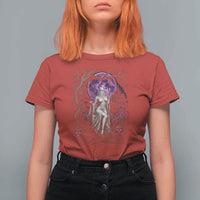 Mystical Ghost Girl Halloween T Shirt For Women Gothic Purple Moon Haunted Castle Art
