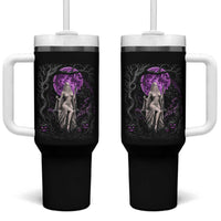 Mystical Ghost Girl Halloween Tumbler With Handle Gothic Purple Moon Haunted Castle Art