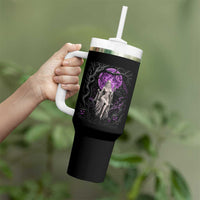 Mystical Ghost Girl Halloween Tumbler With Handle Gothic Purple Moon Haunted Castle Art