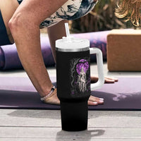 Mystical Ghost Girl Halloween Tumbler With Handle Gothic Purple Moon Haunted Castle Art