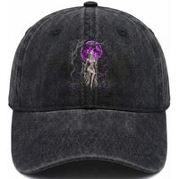 Mystical Ghost Girl Halloween Washed Cotton Baseball Cap Gothic Purple Moon Haunted Castle Art
