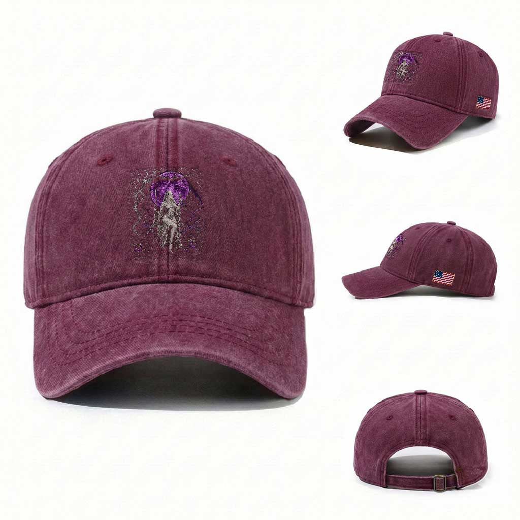Mystical Ghost Girl Halloween Washed Cotton Baseball Cap Gothic Purple Moon Haunted Castle Art