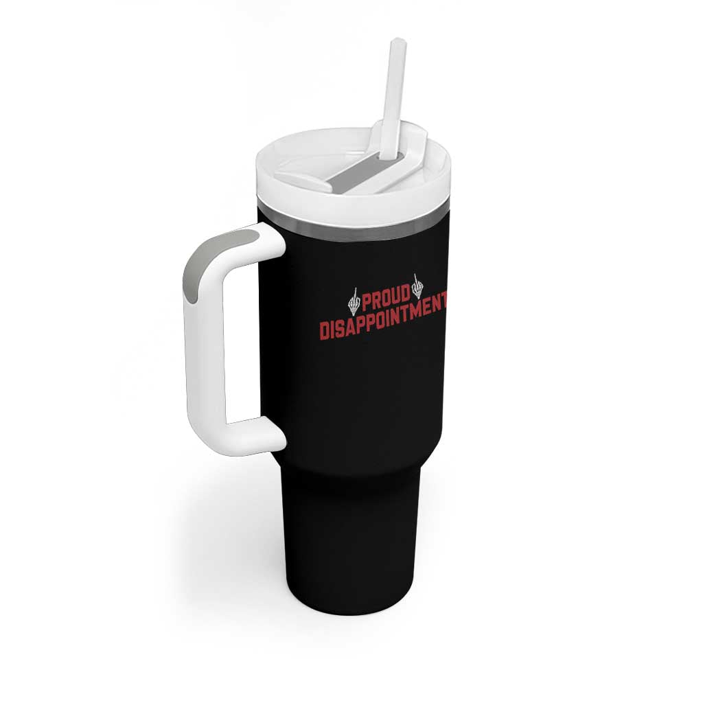 Proud Disappointment Skeleton Middle Fingers Badge Tumbler With Handle Funny Sarcastic Dark Humor