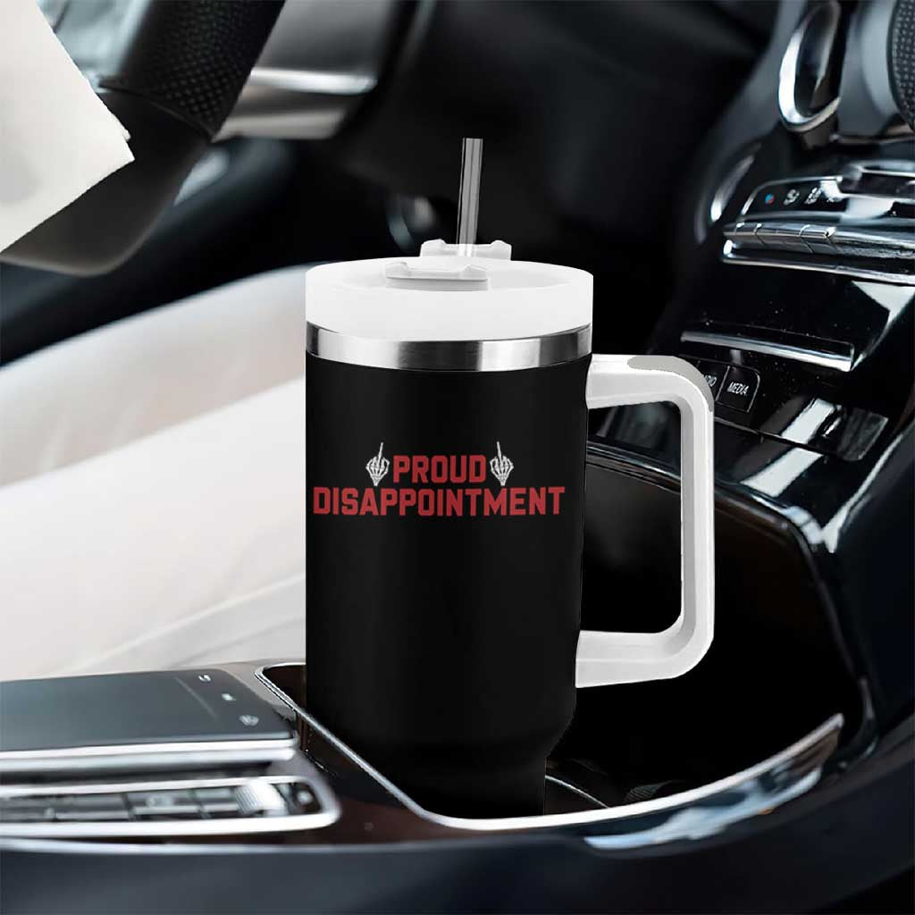Proud Disappointment Skeleton Middle Fingers Badge Tumbler With Handle Funny Sarcastic Dark Humor