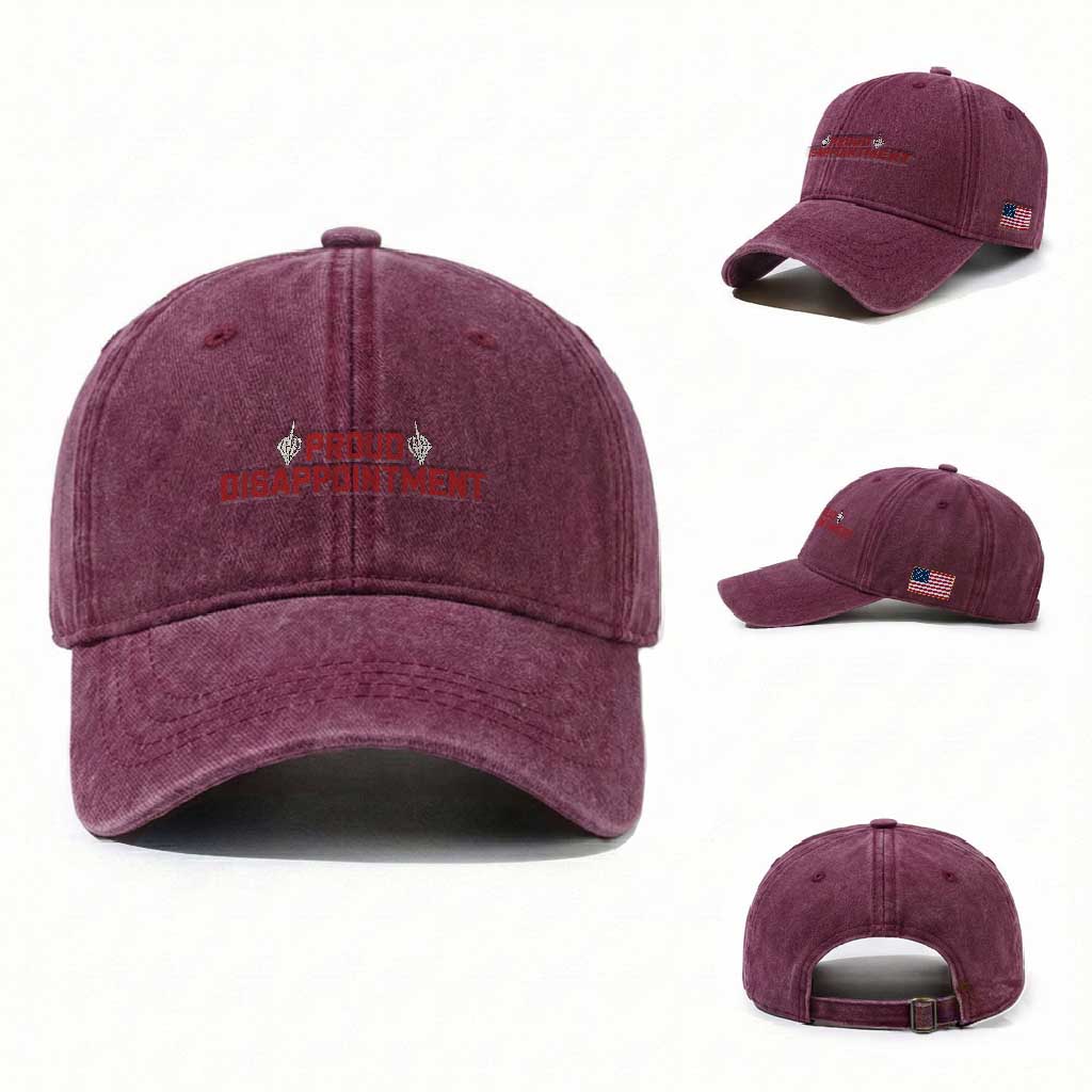 Proud Disappointment Skeleton Middle Fingers Badge Washed Cotton Baseball Cap Funny Sarcastic Dark Humor