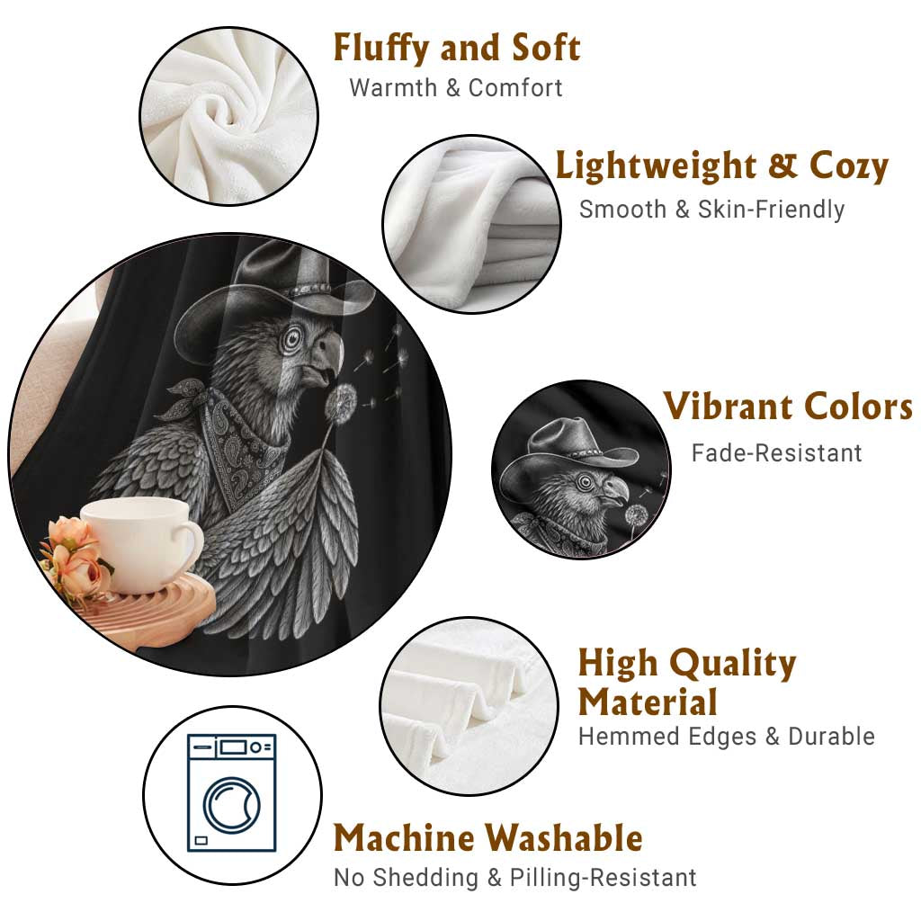 Funny Cowboy Hoatzin Throw Blanket Blowing Dandelion Western Bird Gift