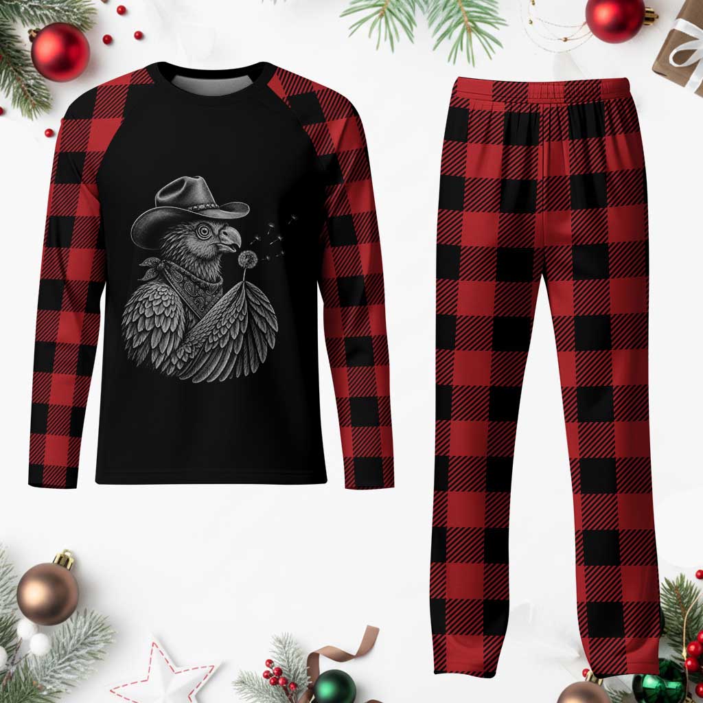 Funny Cowboy Hoatzin Plaid Pajama Set Blowing Dandelion Western Bird Gift