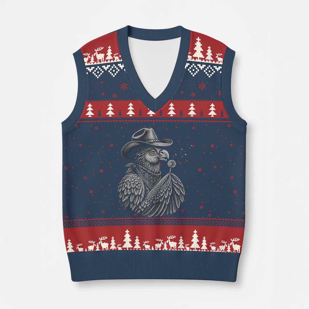 Funny Cowboy Hoatzin V-Neck Knit Sweater Vest Blowing Dandelion Western Bird Gift