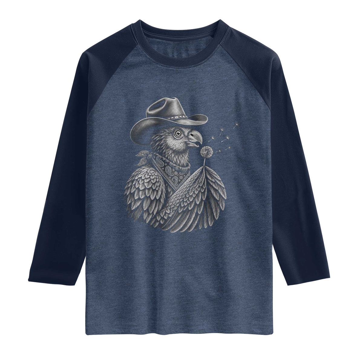 Funny Cowboy Hoatzin Raglan Shirt Blowing Dandelion Western Bird Gift