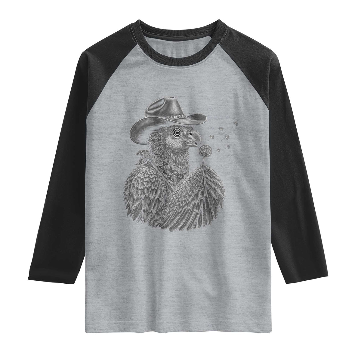 Funny Cowboy Hoatzin Raglan Shirt Blowing Dandelion Western Bird Gift